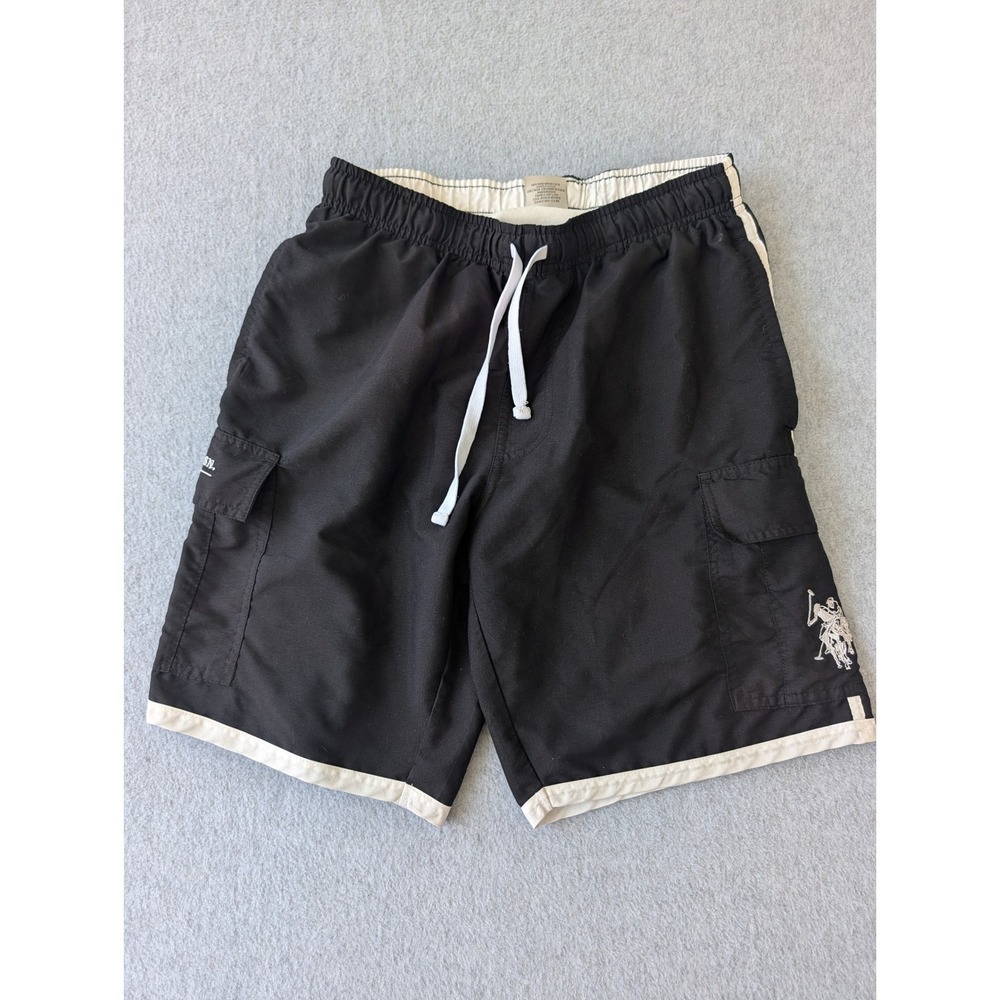 US Polo Assn Mens Swim Trunks Black White Cargo Board Shorts Size Medium
